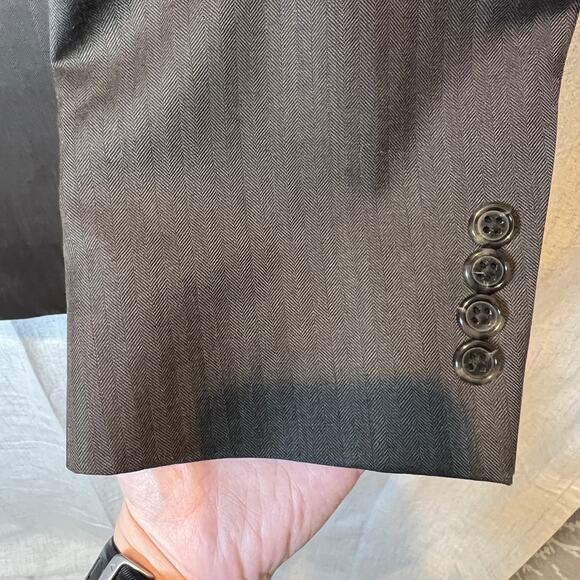 Jos. A. Bank 100% Wool Blazer Men's 44R Chocolate Brown Pinstripe Herringbone - Picture 3 of 8